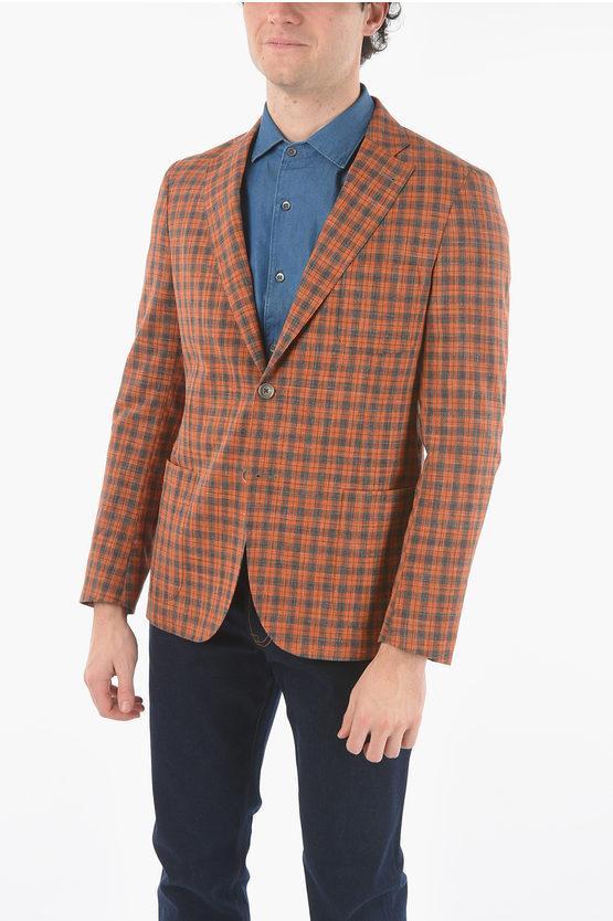 CORNELIANI Cc Collection Half-lined Plaid Check Blazer With Patch Pocke In Blue Product Image