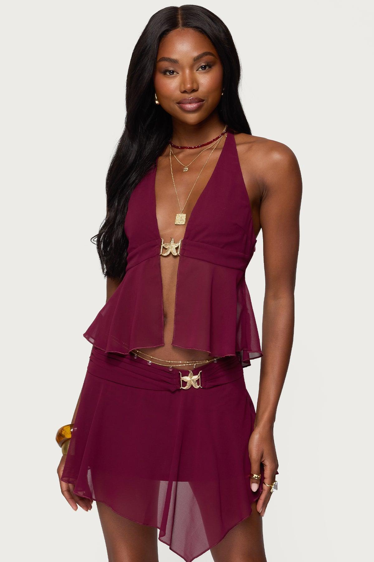 Sea Star Asymmetric Chiffon Mini Skirt Product Image