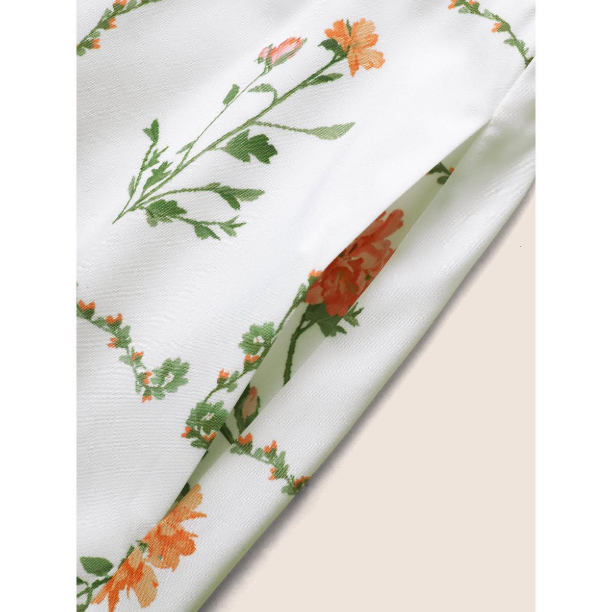 Plus Size Boho Print Tie Knot Shirred Lantern Sleeve Dress Originalwhite Women Elegant Square Neck Short sleeve Curvy BloomChic 22-24/3X Product Image