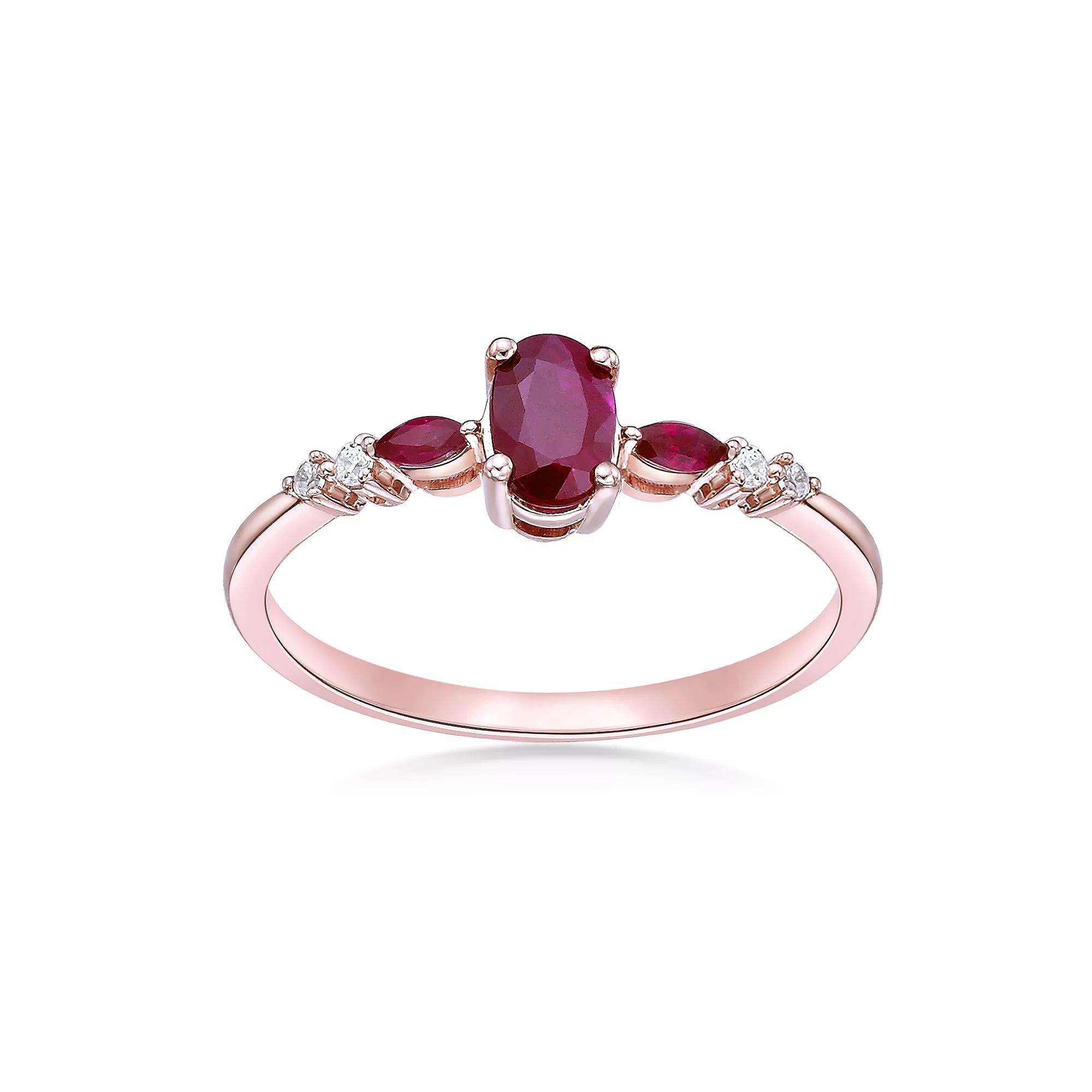 Gemminded 10k Rose Gold Ruby & Diamond Accent Ring, Women's, Size: 8 Product Image