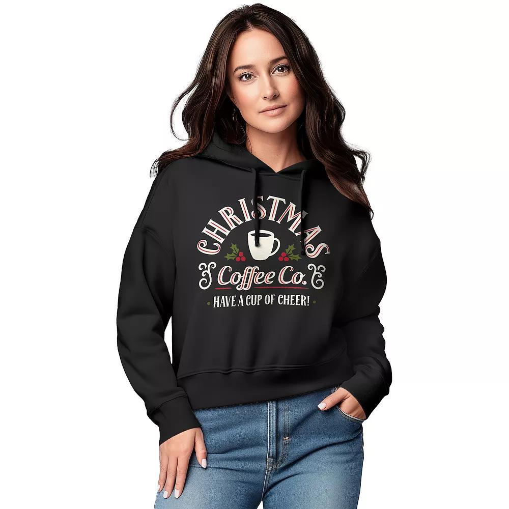 Womens Christmas Coffee Co. Graphic Cropped Hoodie Product Image