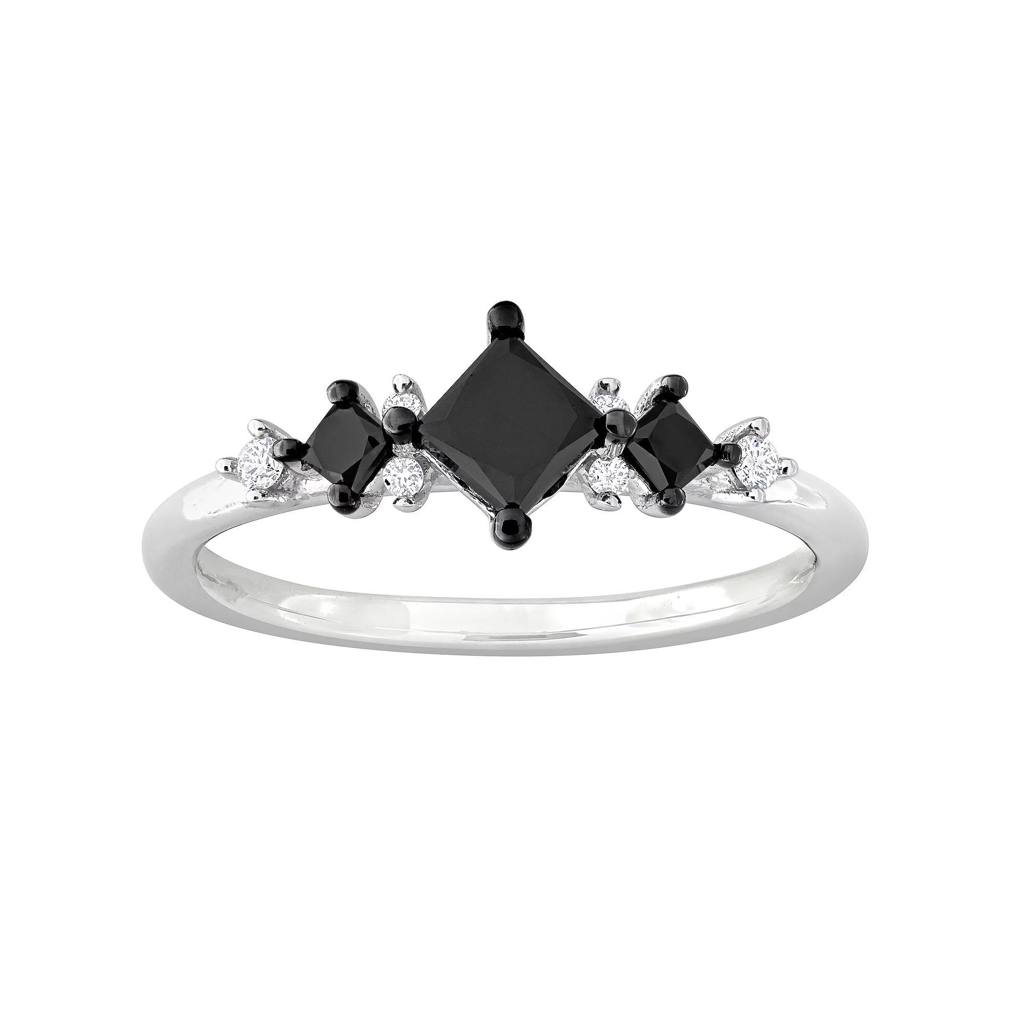 Stella Grace 14k White Gold 4/5 Carat T.W. Black & White Diamond 3-Stone Ring, Women's, Size: 7 Product Image