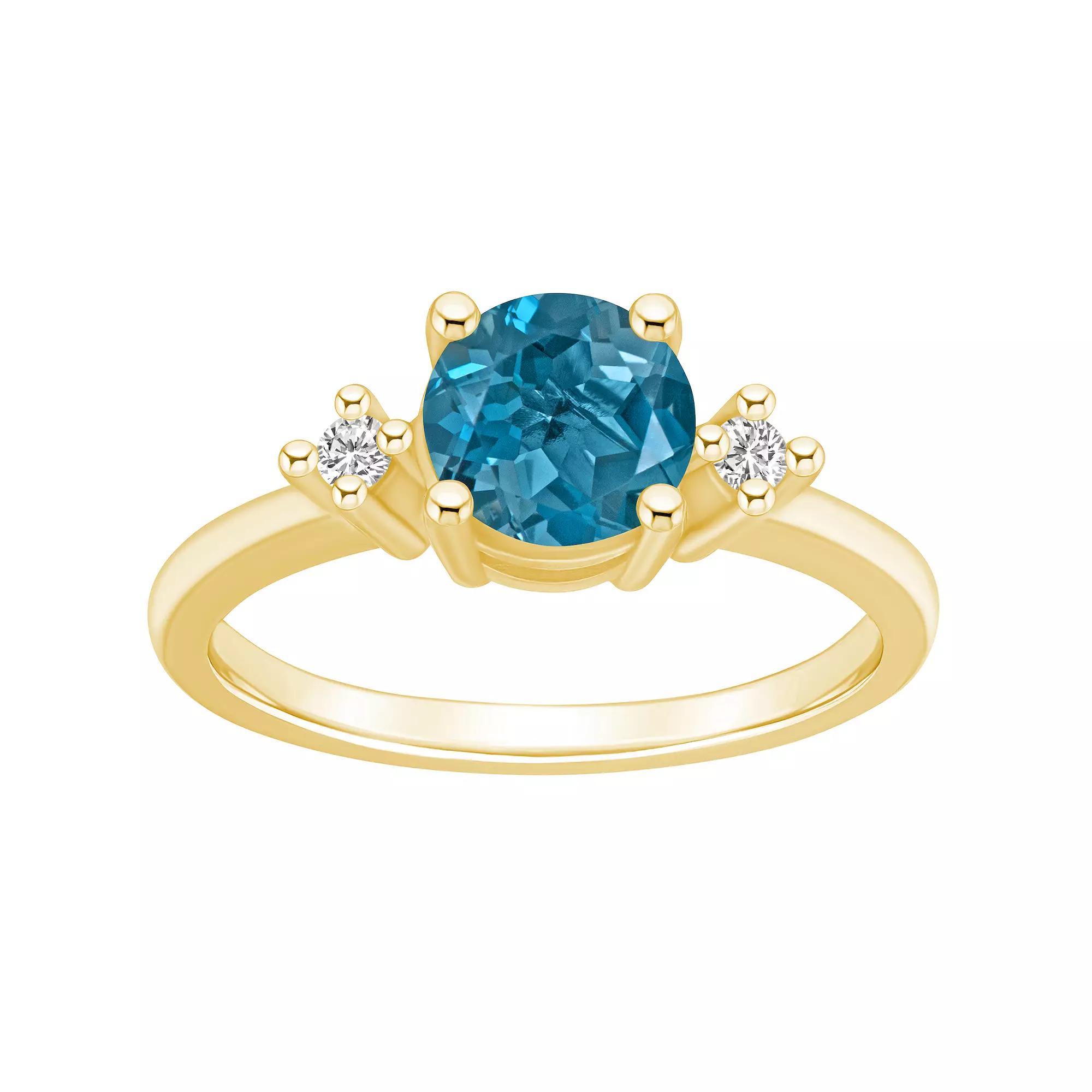 Alyson Layne 14k Gold Round London Blue Topaz & Diamond Accent Ring, Women's, Size: 9 Product Image