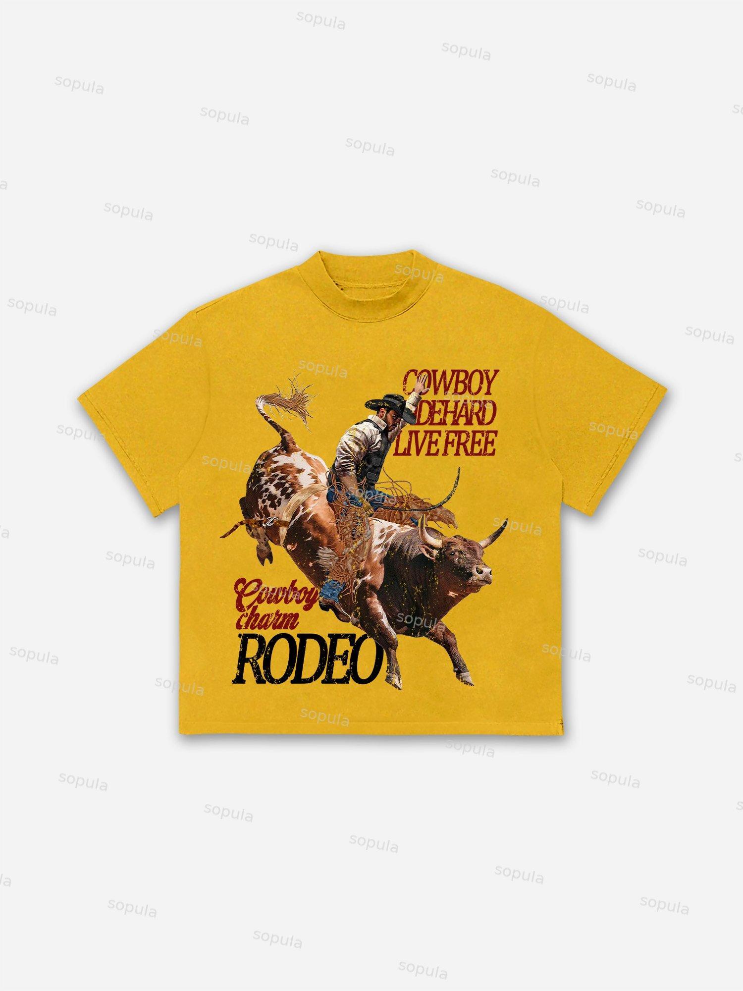 Rodeo Cowboy Charm Print Cotton T-shirt Product Image