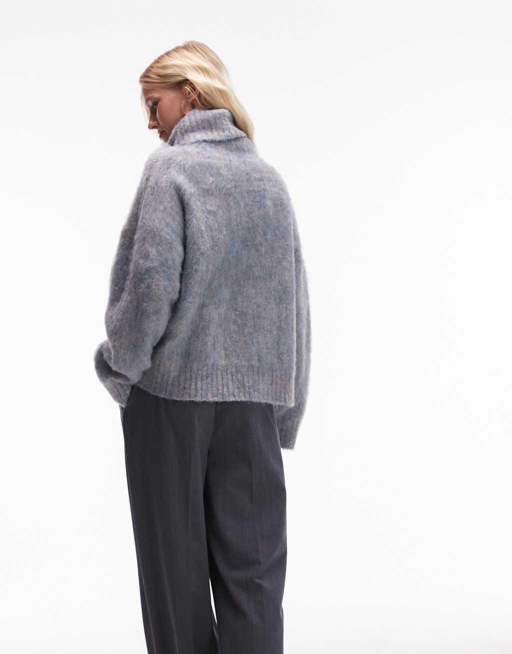 Topshop knitted super fluffy roll neck oversized sweater in multi Product Image
