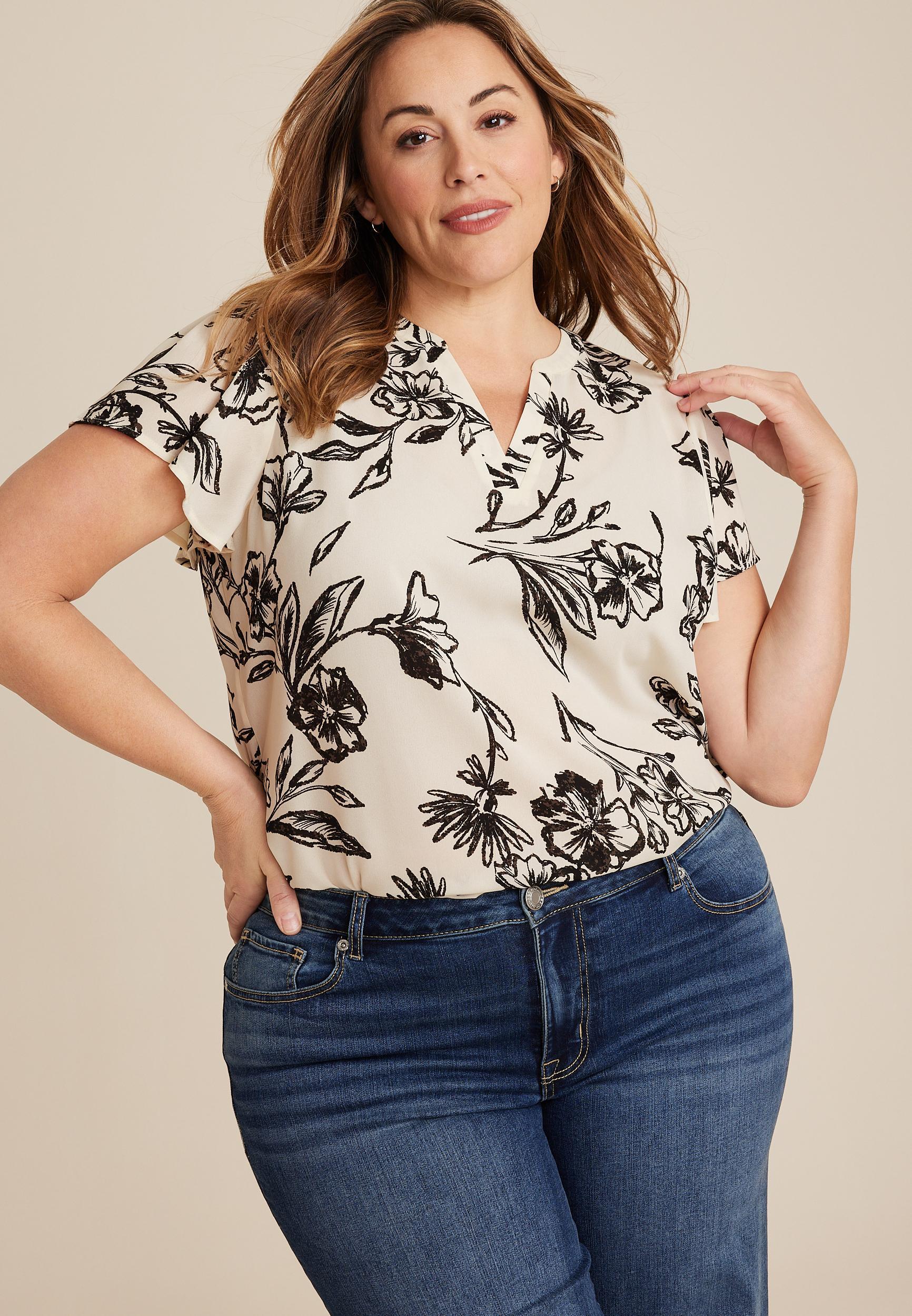 Maurices 4X Plus Size Womens Atwood Flutter Sleeve Blouse Blue Product Image