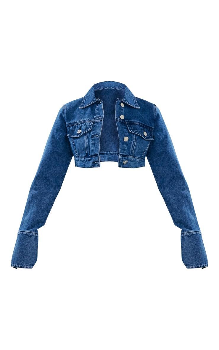  Mid Blue Wash Denim Cuff Detail Cropped Jacket Product Image