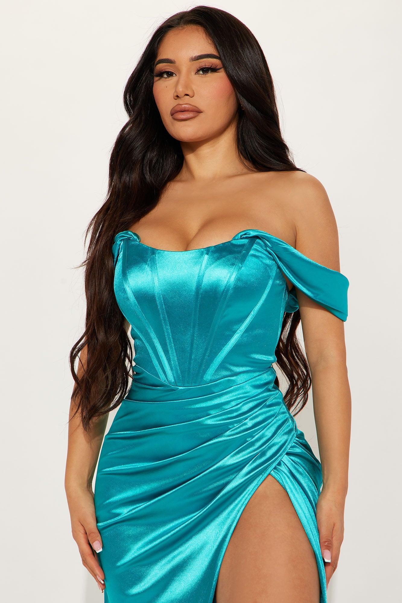 Chantel Satin Maxi Dress - Teal Product Image