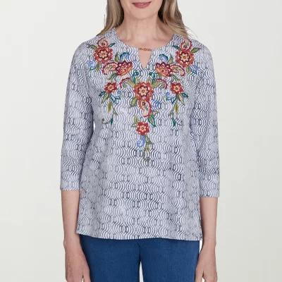 Alfred Dunner Harvest Moon Womens Split Crew Neck 3/4 Sleeve T-Shirt Product Image