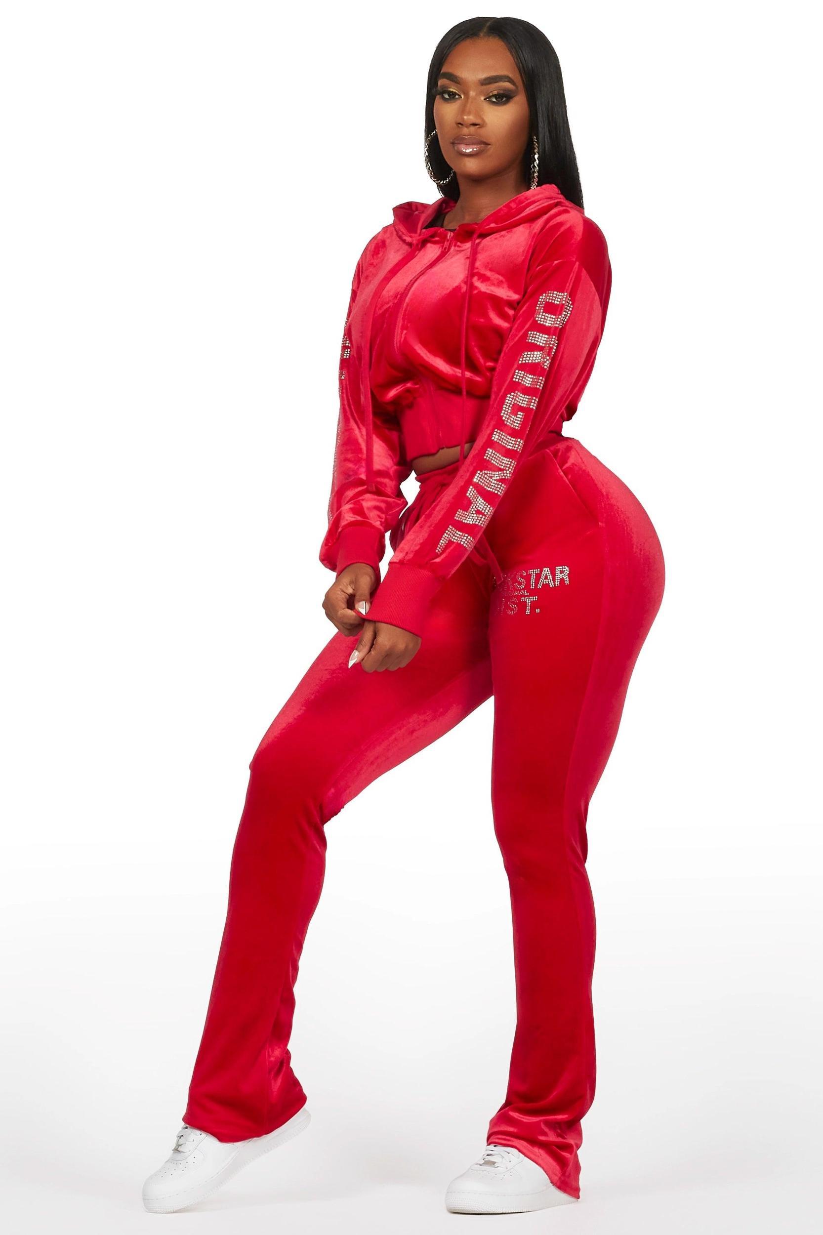 Shakura Red Stacked Velour Trackset Female Product Image