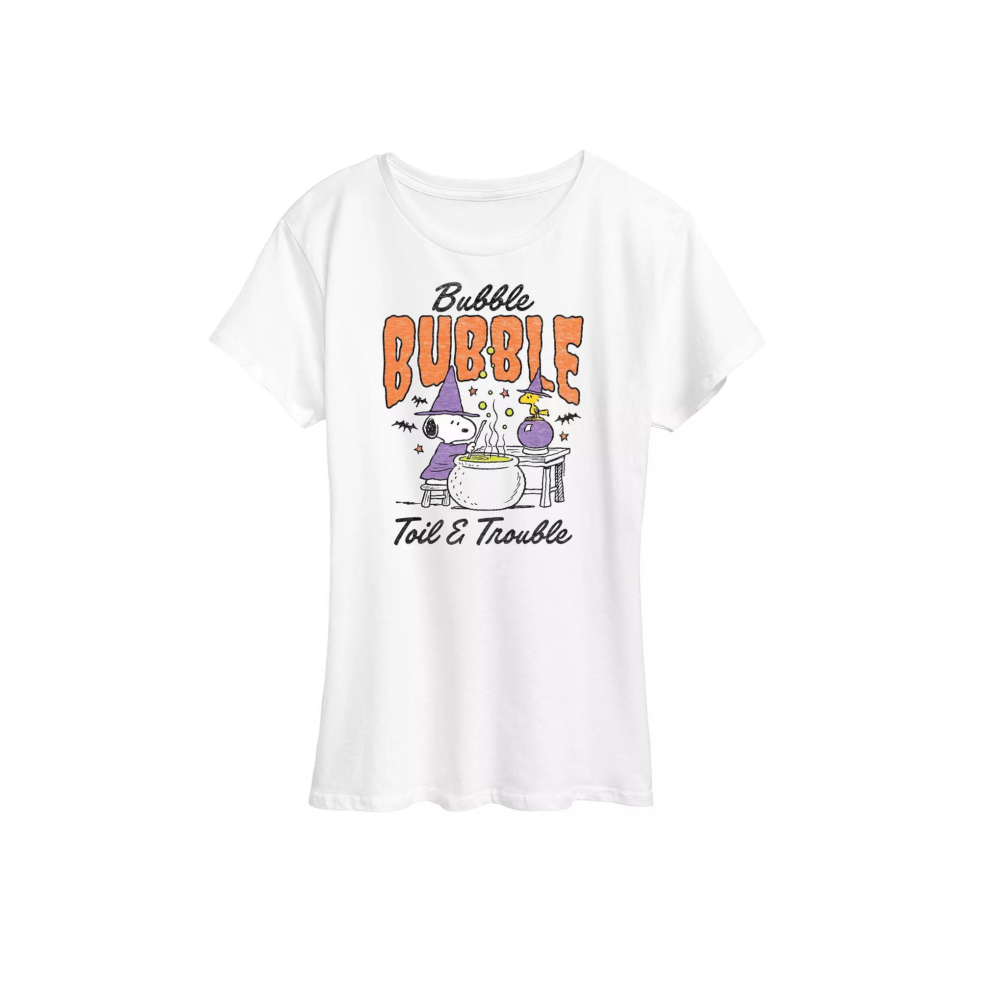 Women's Peanuts Snoopy & Woodstock Bubble Bubble Toil Trouble Graphic Tee, Size: XL, White Product Image