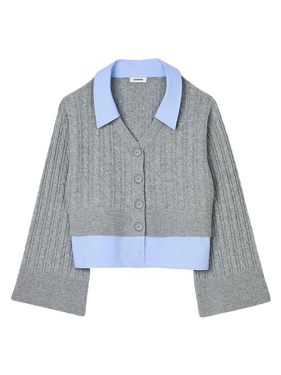 Womens Cardigan with Removable Shirt Collar Product Image