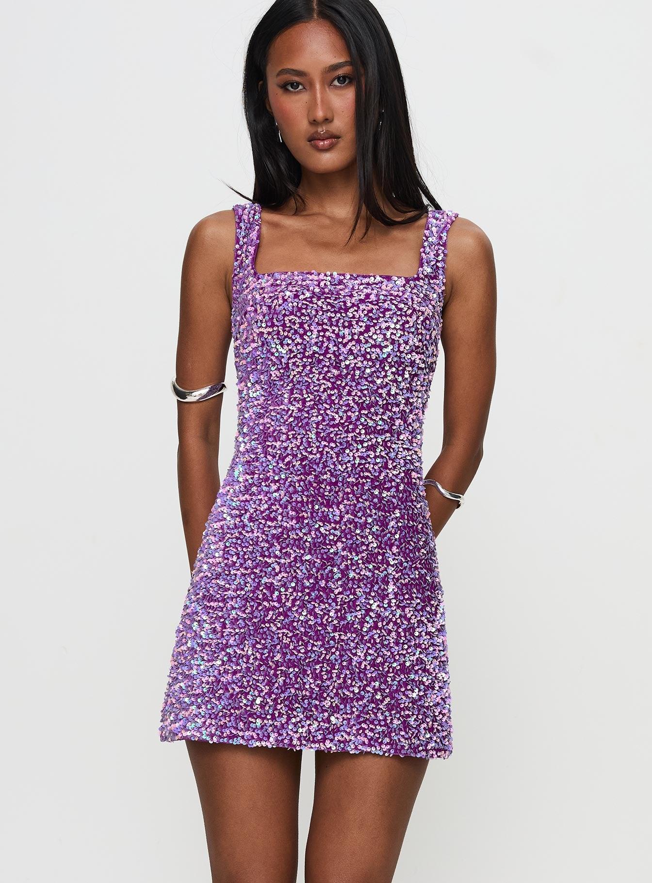 Miss Me Sequin Mini Dress Purple Product Image