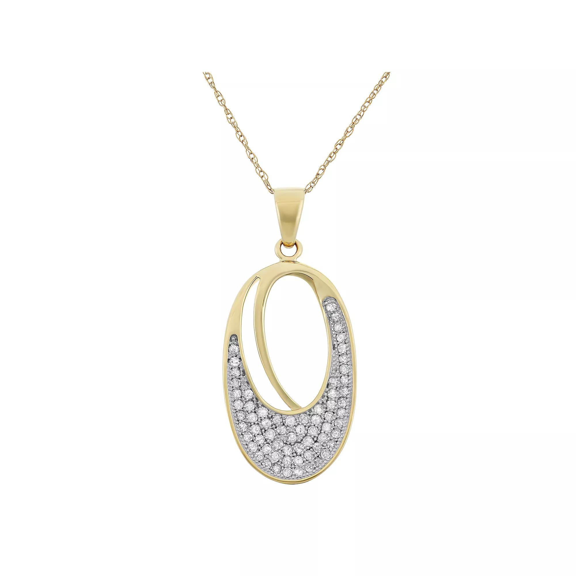 1/3 Carat T.W. Diamond 10k Gold Oval Pendant Necklace, Women's, Size: 18", White Product Image