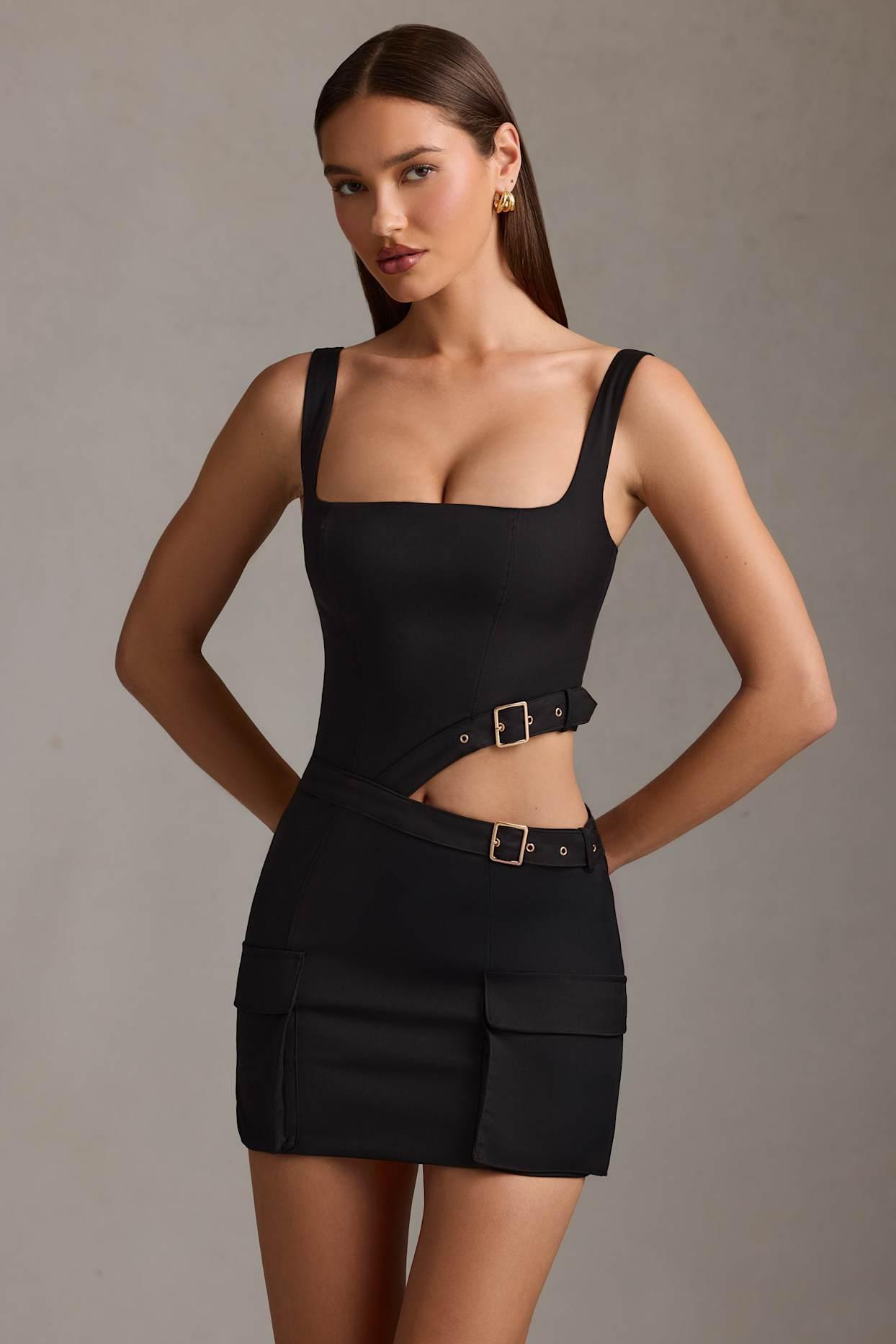 Belted Cut-Out Mini Dress in Black Product Image