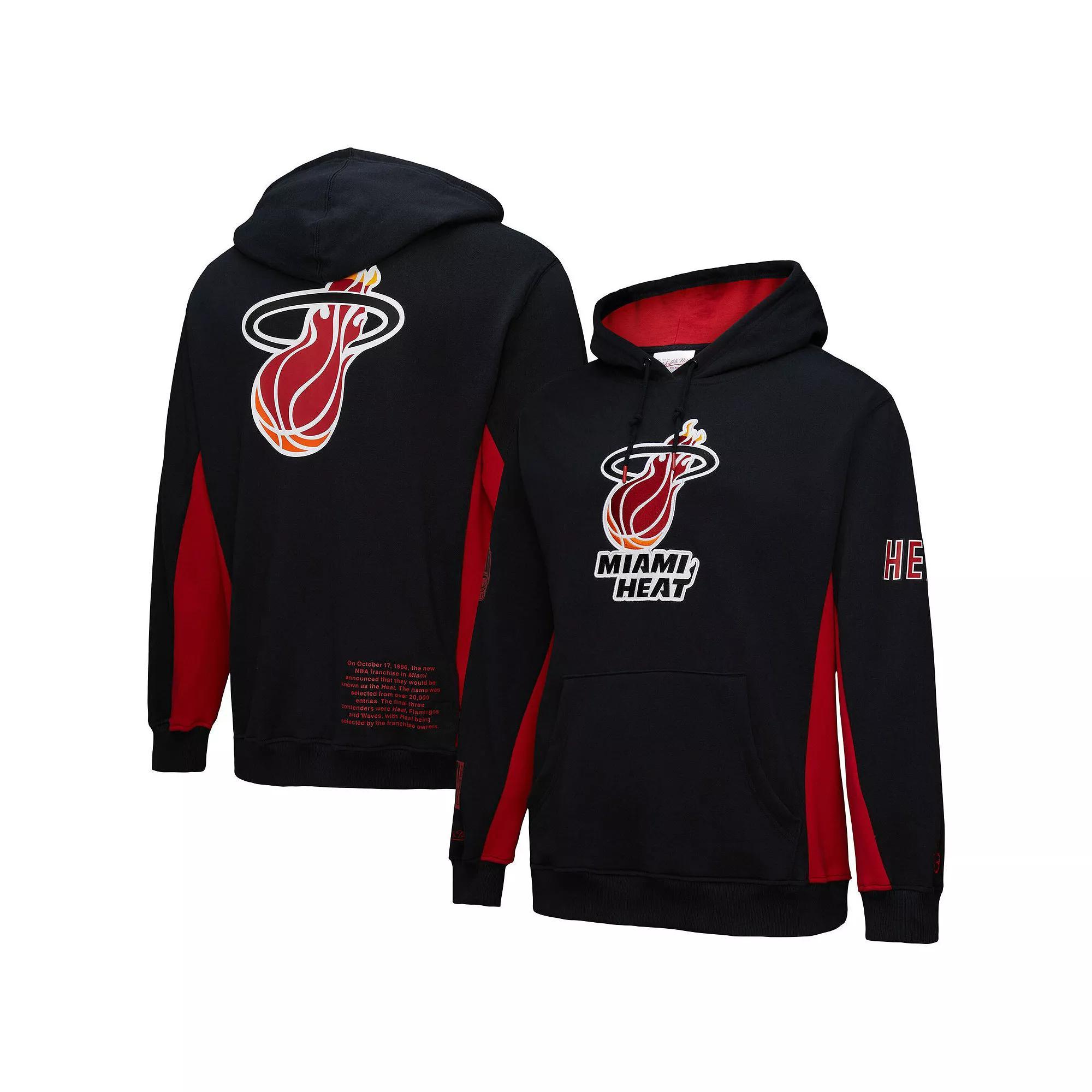 Men's Mitchell & Ness Black Miami Heat Hardwood Classics Team Origins Fleece Pullover Hoodie, Size: Small Product Image