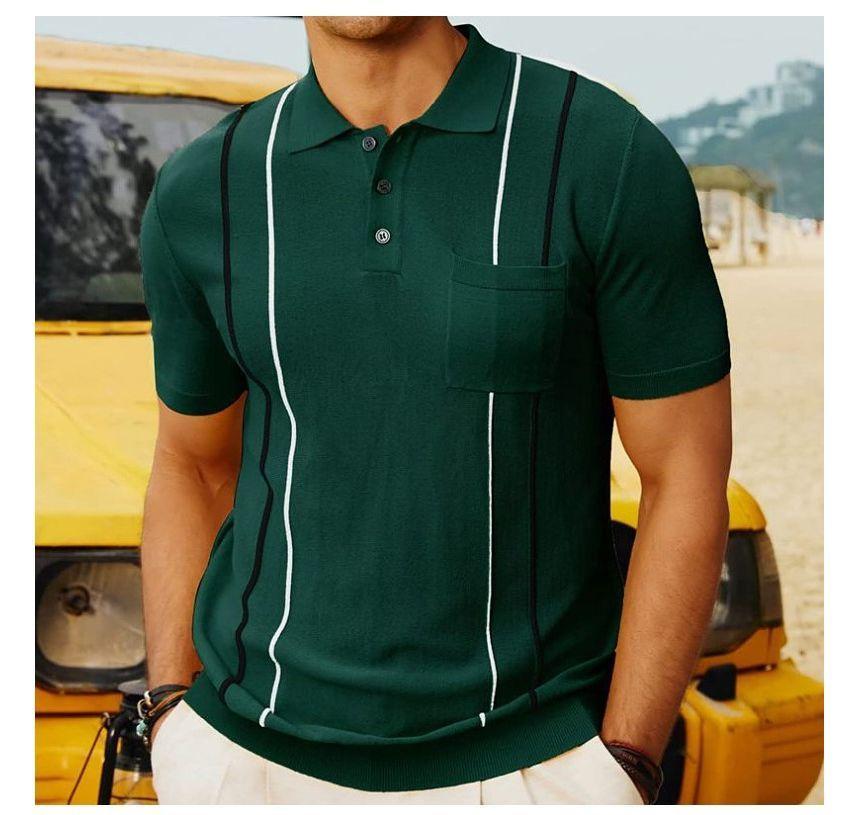 Short-Sleeve Color Block Knit Polo Shirt Product Image