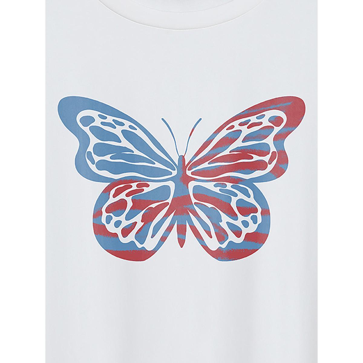 Plus Size Colorful Butterfly Print Round Neck T-Shirt Originalwhite Women Non Country Round Neck Everyday-Casual T-shirts BloomChic 30/6X Product Image