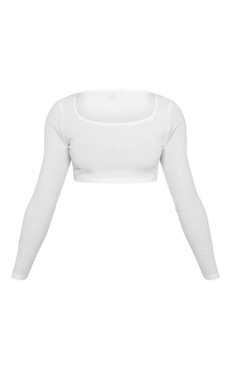 Petite White Square Neck Ribbed Long Sleeve Crop Top Product Image