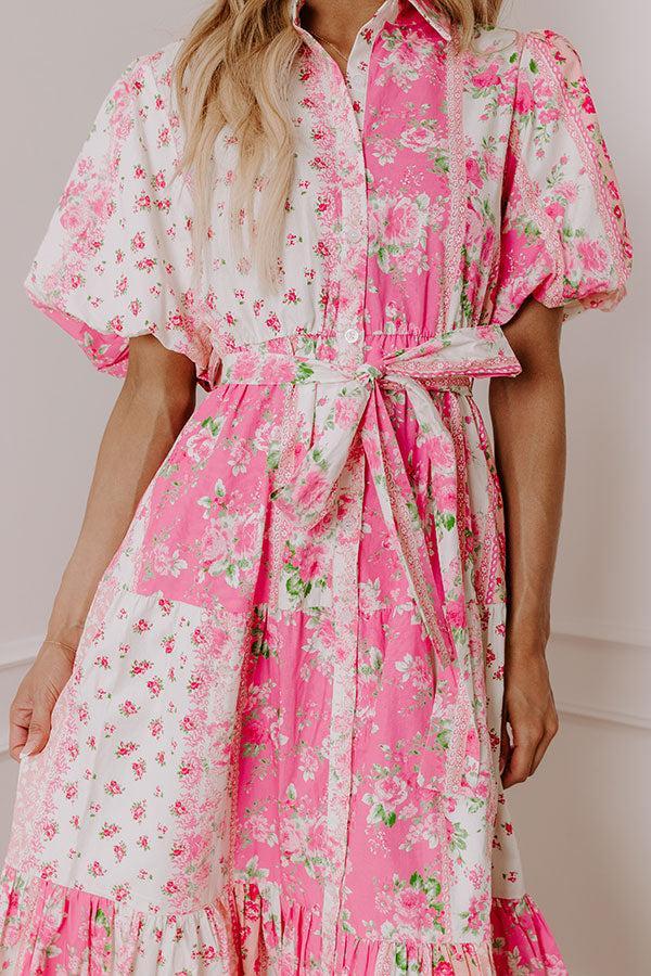 Love-Struck Floral Midi Dress in Pink Product Image