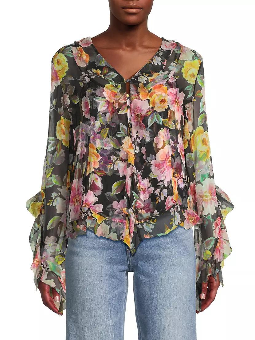Kylie Ruffled Floral Silk Blouse Product Image