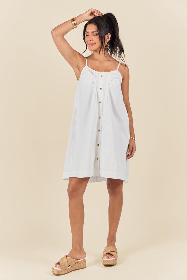 No Looking Back White Button Front Mini Dress FINAL SALE Product Image