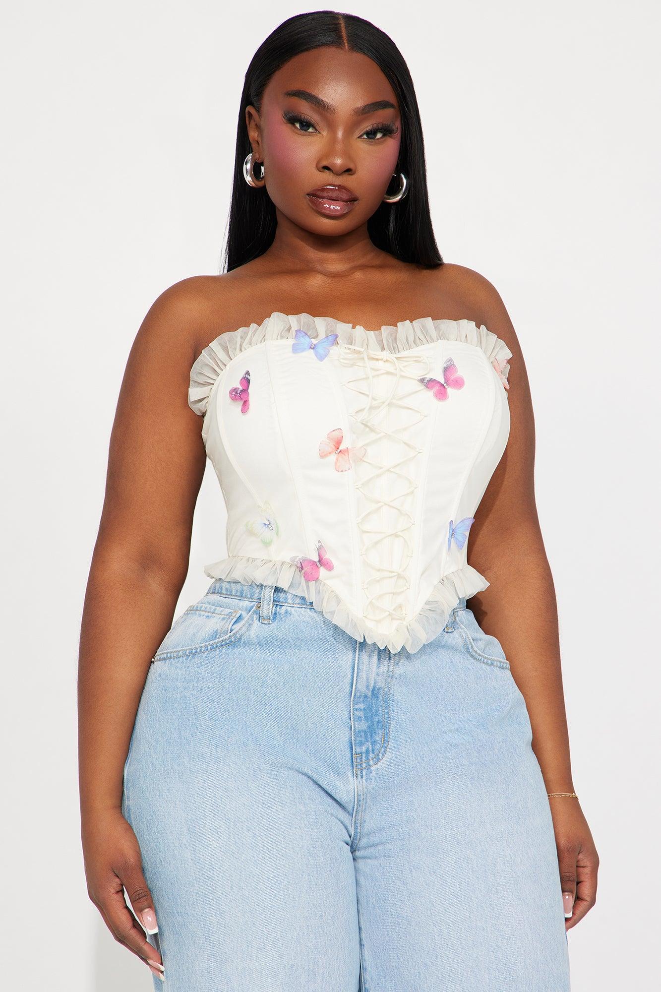 Mariposa Mesh Corset Top - Cream Product Image