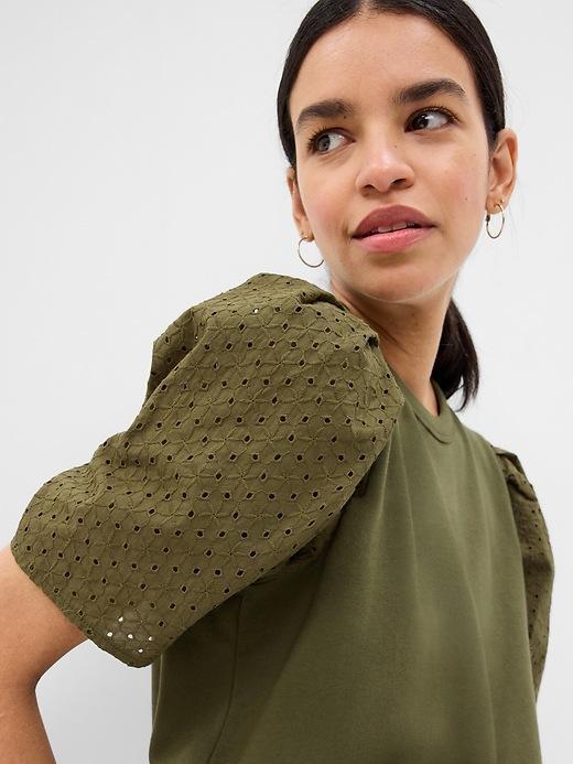 VintageSoft Eyelet Puff-Sleeve Sweatshirt Product Image
