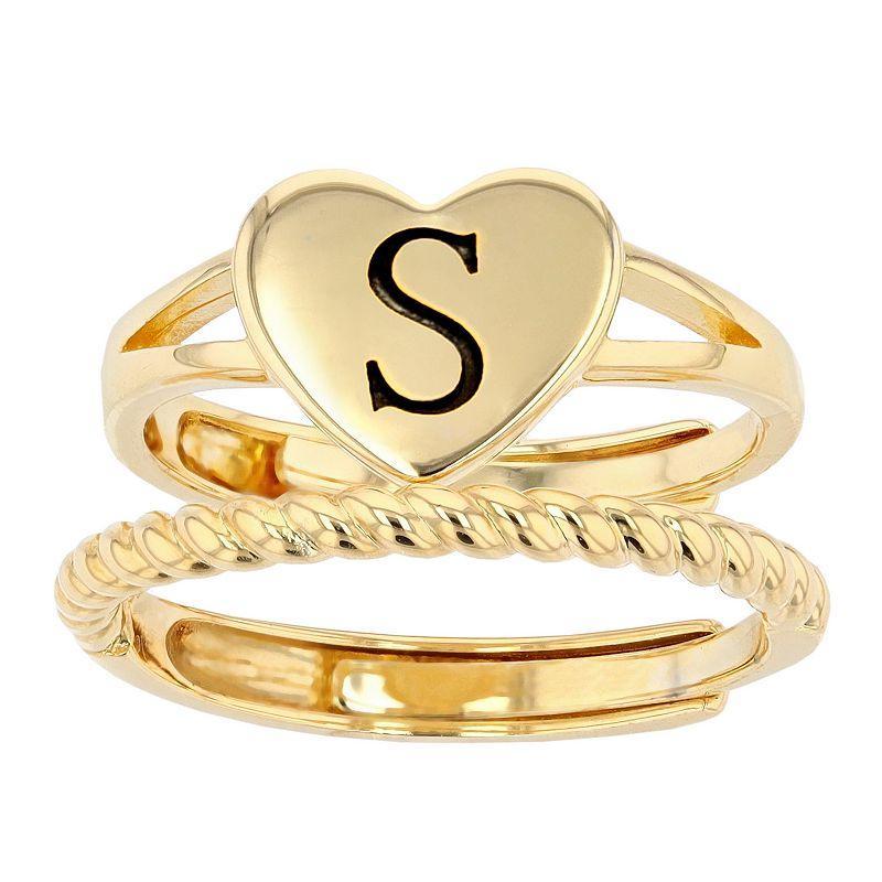 City Luxe Heart Initial & Textured Band Ring Set, Women's, Gold Tone A Product Image
