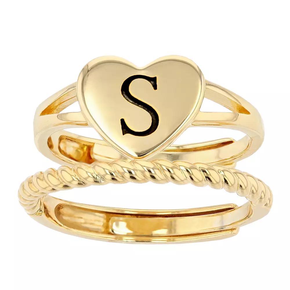 City Luxe Heart Initial & Textured Band Ring Set, Women's, Gold Tone A Product Image