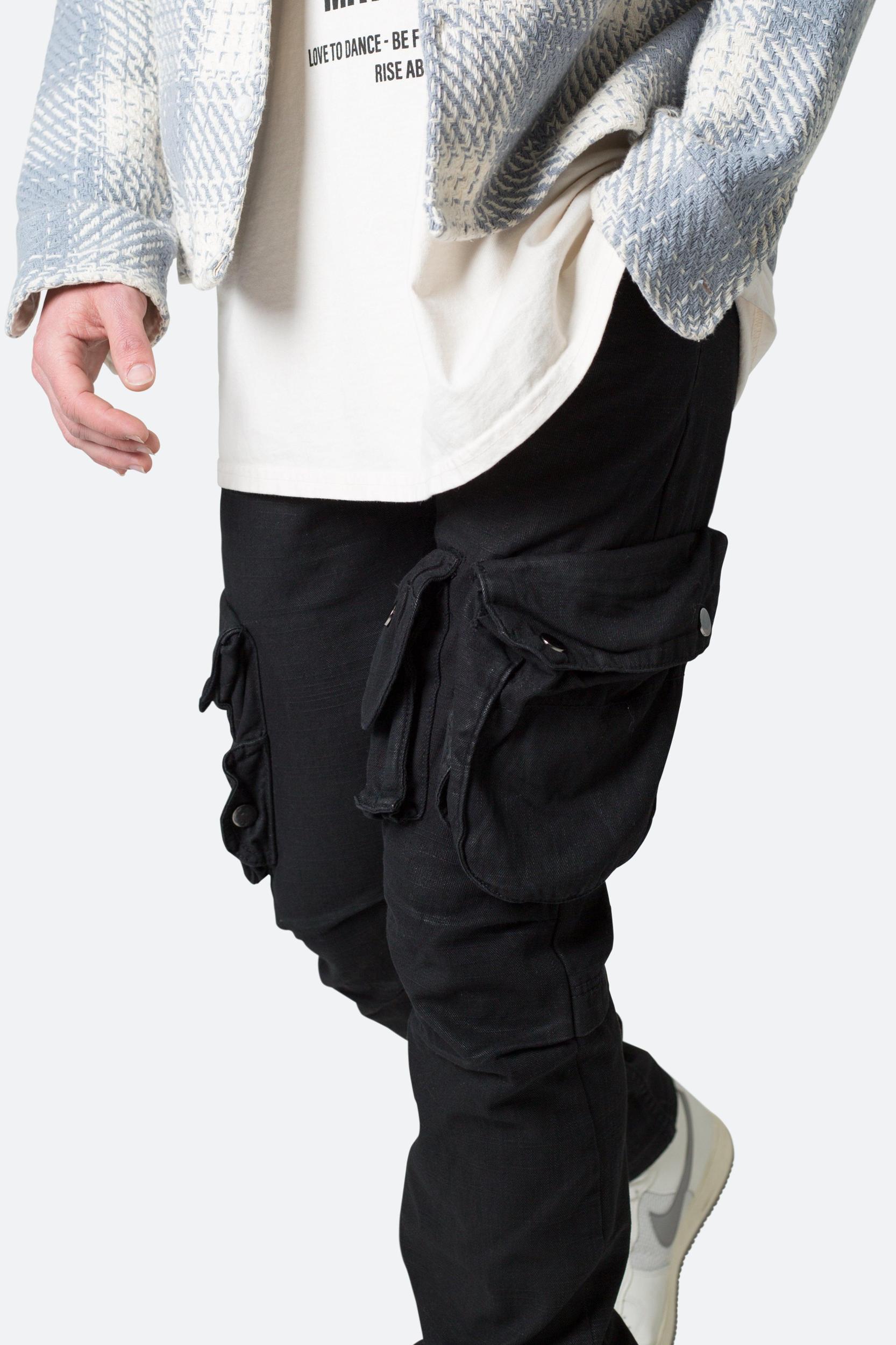 Waxed Denim Cargo Pants - Black Product Image