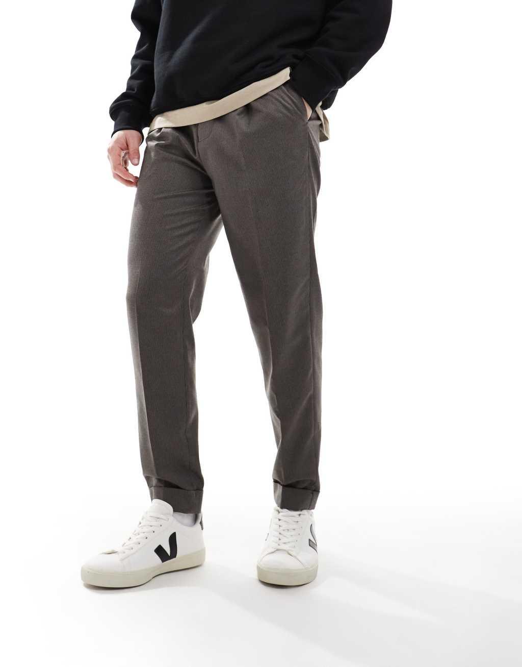 ASOS DESIGN smart tapered fit pants in brown microtexture Product Image