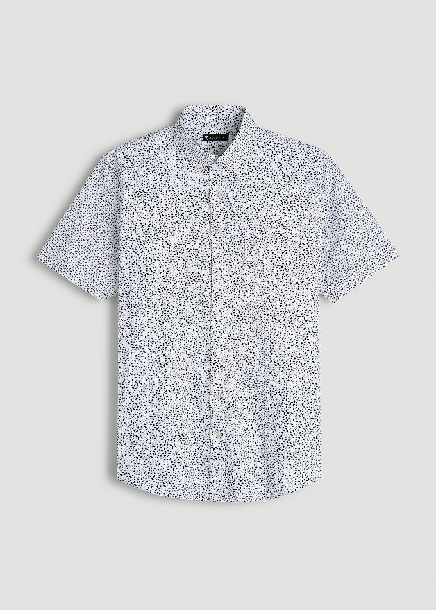 Short Sleeve Shirt for Tall Men in Black and White Geometric Product Image