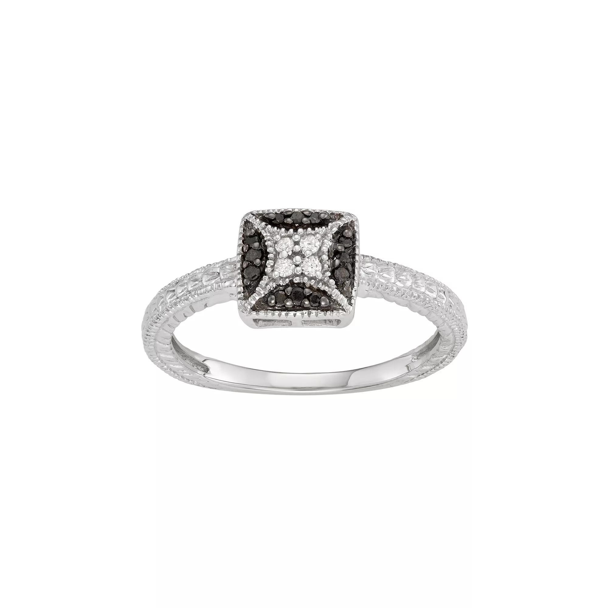 Sterling Silver 1/10 Carat T.W. Black & White Diamond Square Ring, Women's, Size: 7 Product Image
