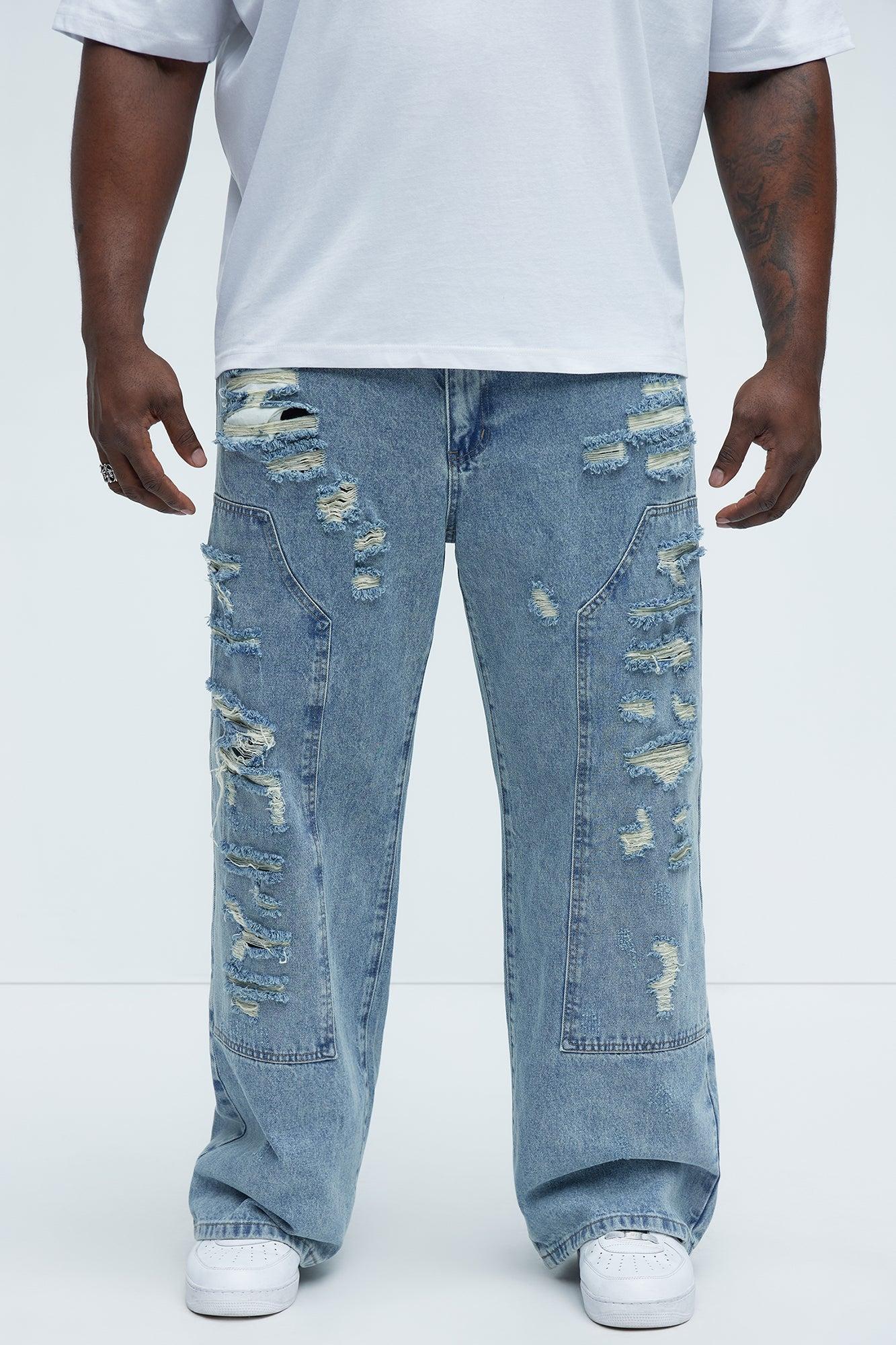 Be About It Distressed Carpenter Baggy Jeans - Light Wash Product Image