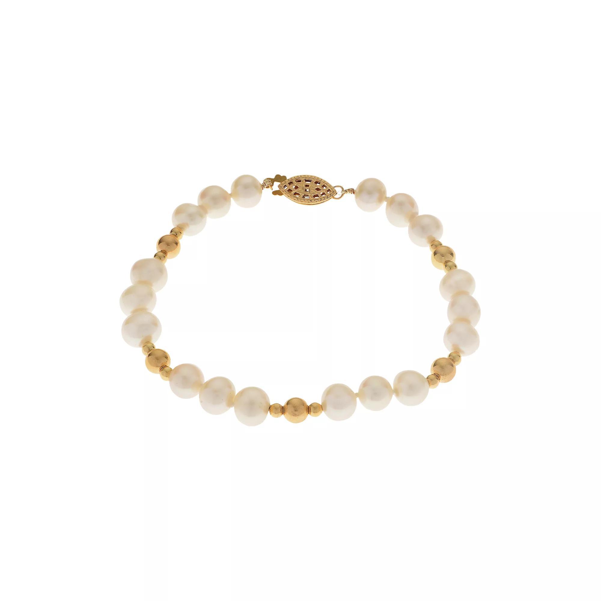 PearLustre by Imperial 14k Gold Filled Freshwater Cultured Pearl Beaded Bracelet, Womens Gold Tone Product Image