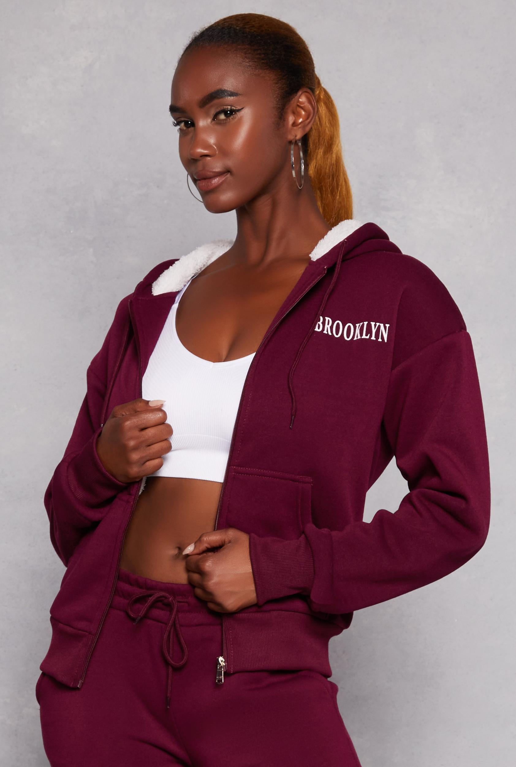 Womens City Graphic Sherpa Lined Zip Front Hoodie Product Image