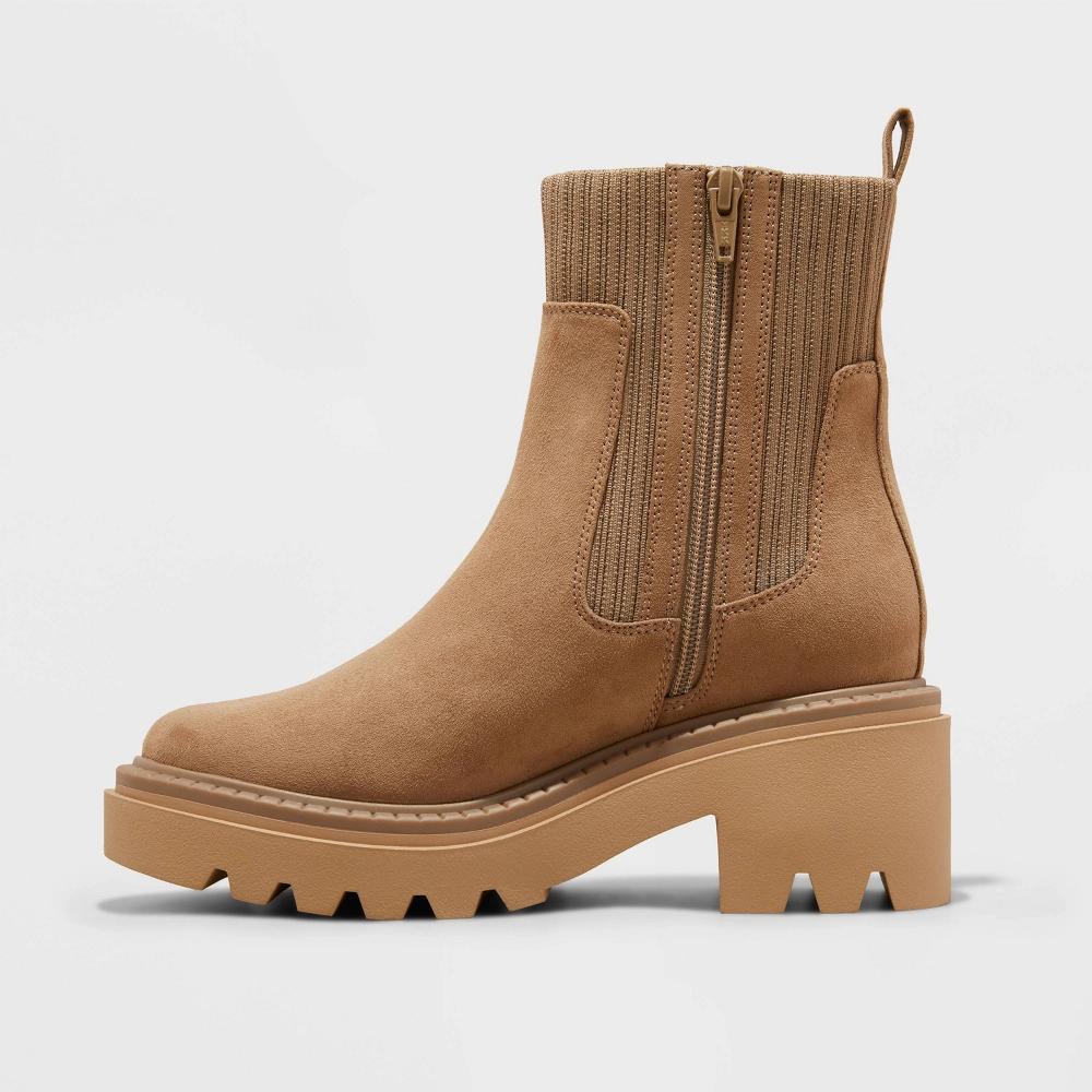 Womens Kyrie Chunky Heel Ankle Sock Boots with Memory Foam Insole - Universal Thread Tan 8.5: Zipper Closure, Block Heel Product Image