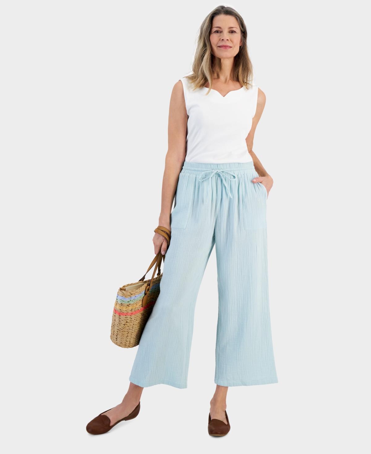 Style & Co Womens Cotton Gauze Wide-Leg Pants, Created for Macys Product Image