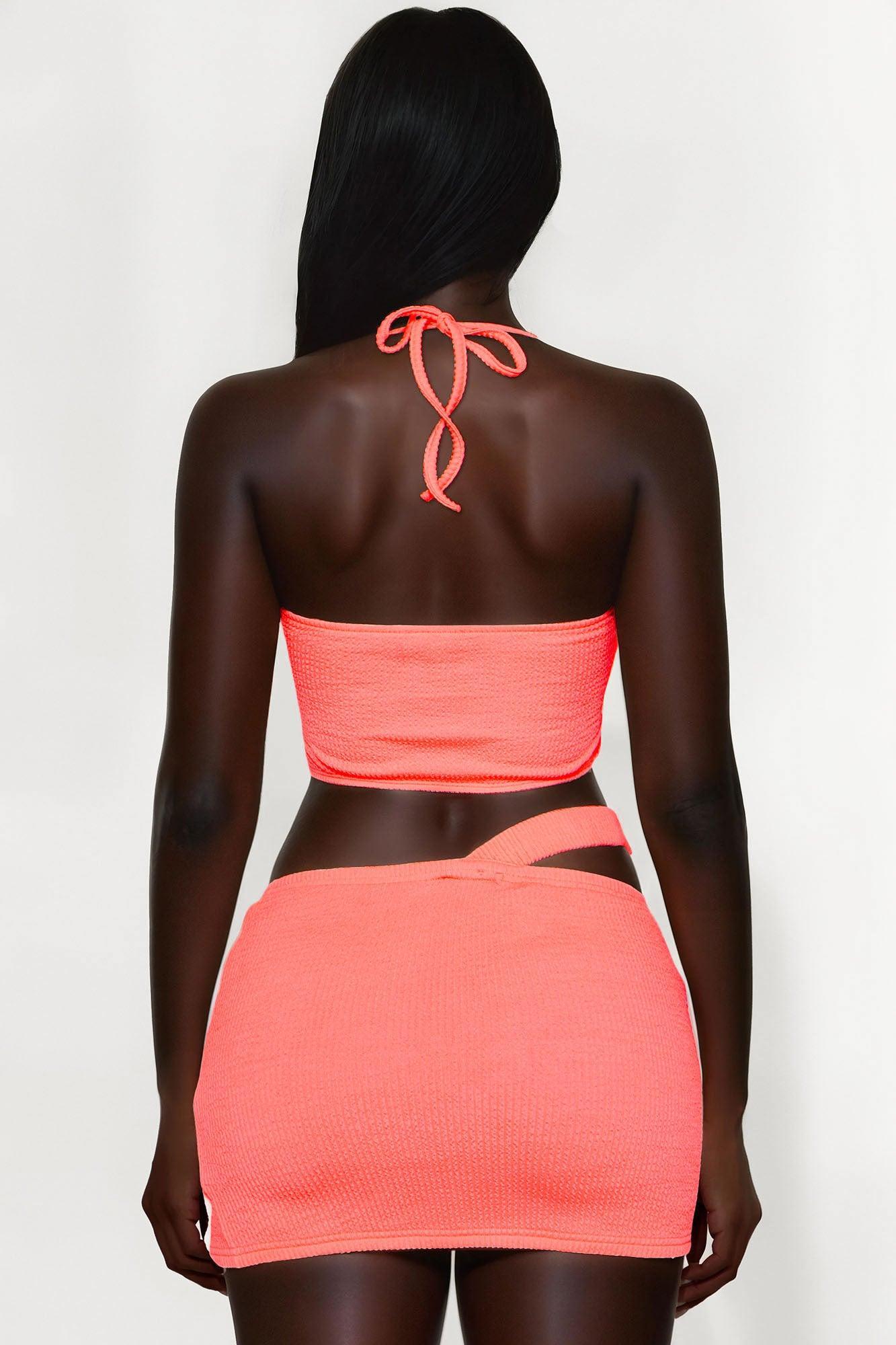 Glowing Mini Skirt Set - Neon Coral Female Product Image