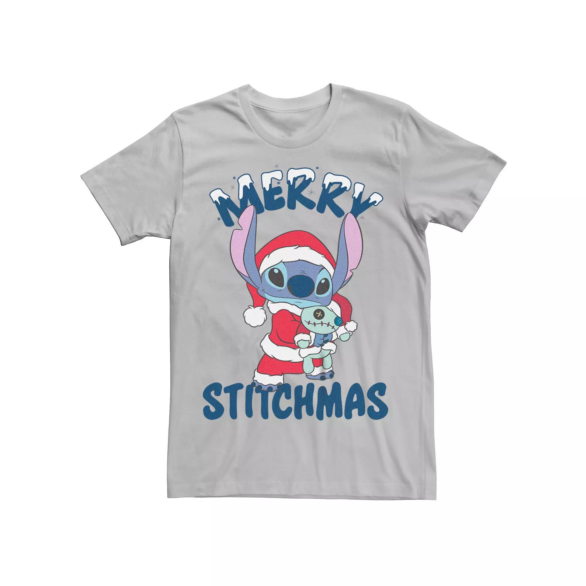 Disney's Lilo & Stitch Men's Merry Stitchmas Stitch Tee, Size: Small, Silver Product Image