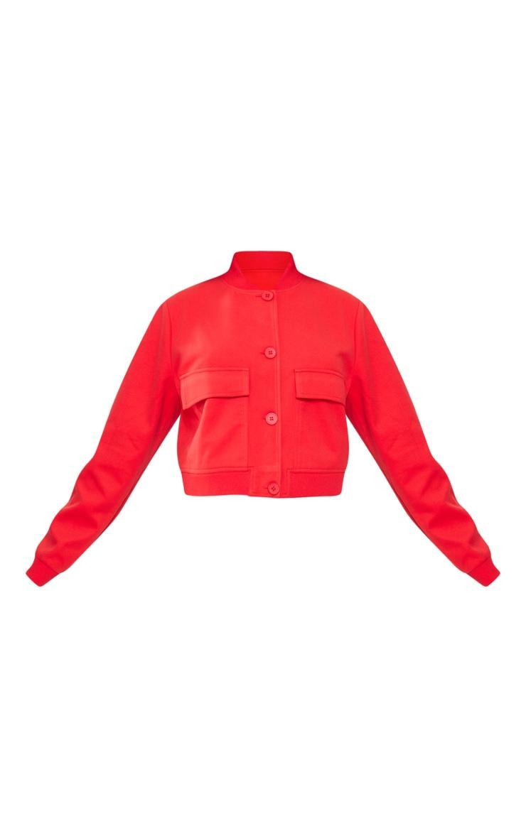 Red Soft Touch Cropped Button Up Jacket Product Image