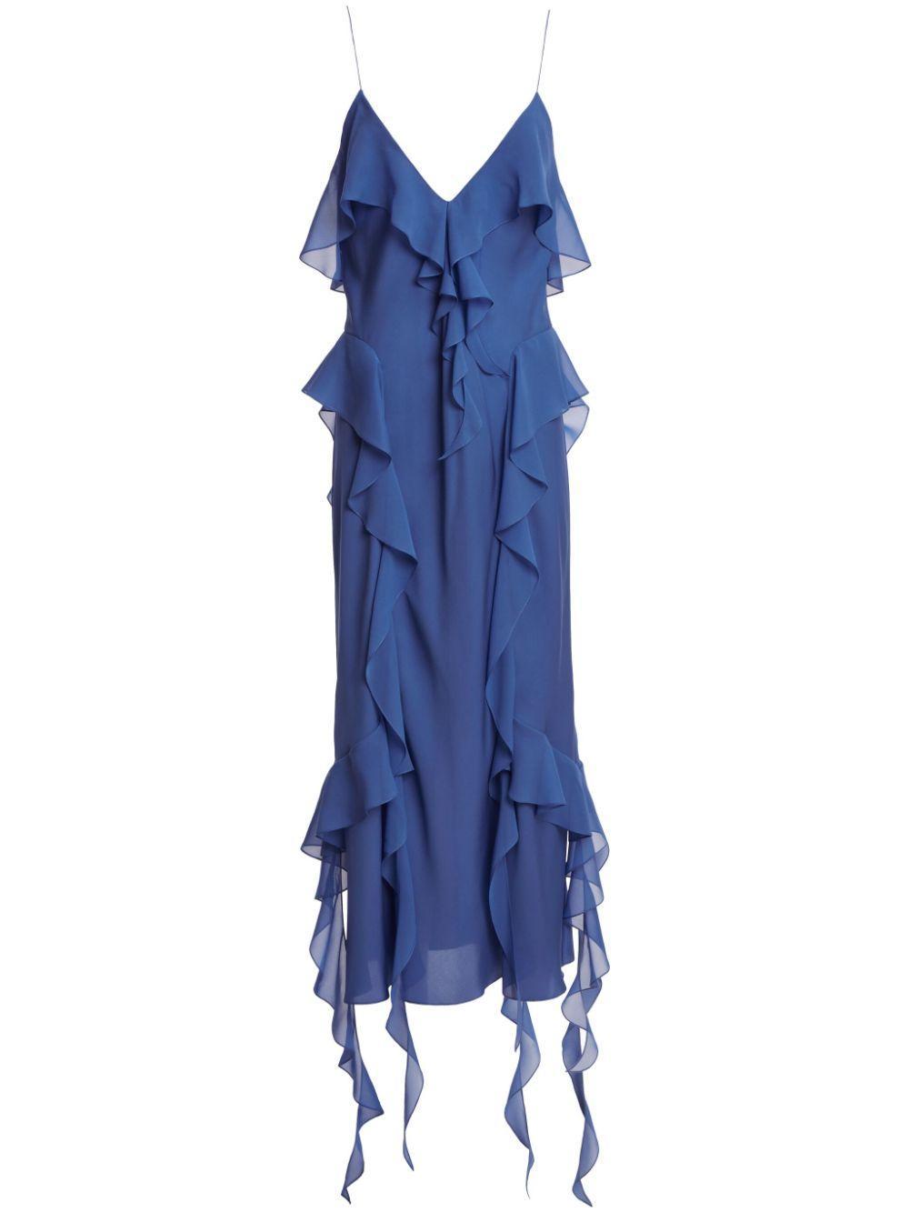 KHAITE Pim Cascading-ruffles Sleeveless Maxi Dress In Blue Iris Product Image