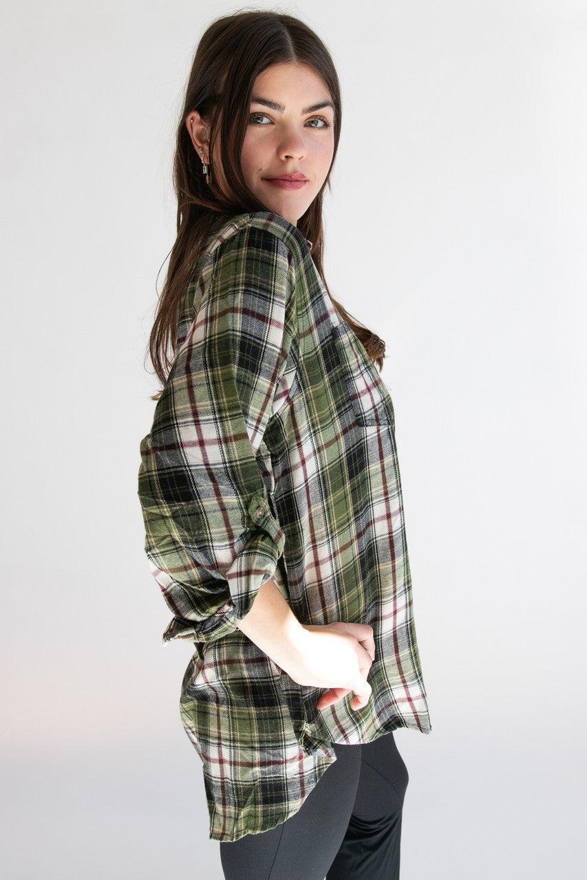 Oversized High-Low Hem Flannel Product Image