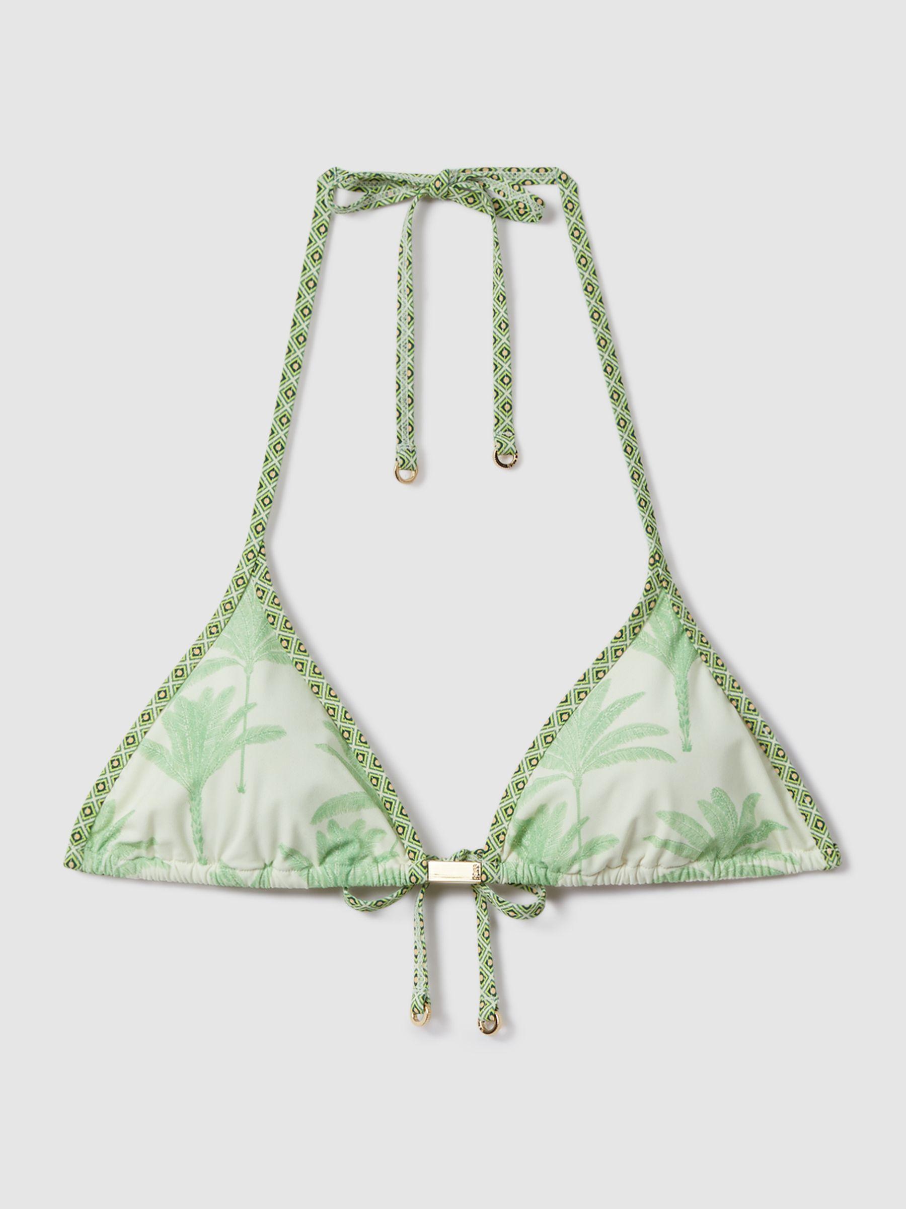 Palm Tree Print Bikini Top in Green/Cream Product Image