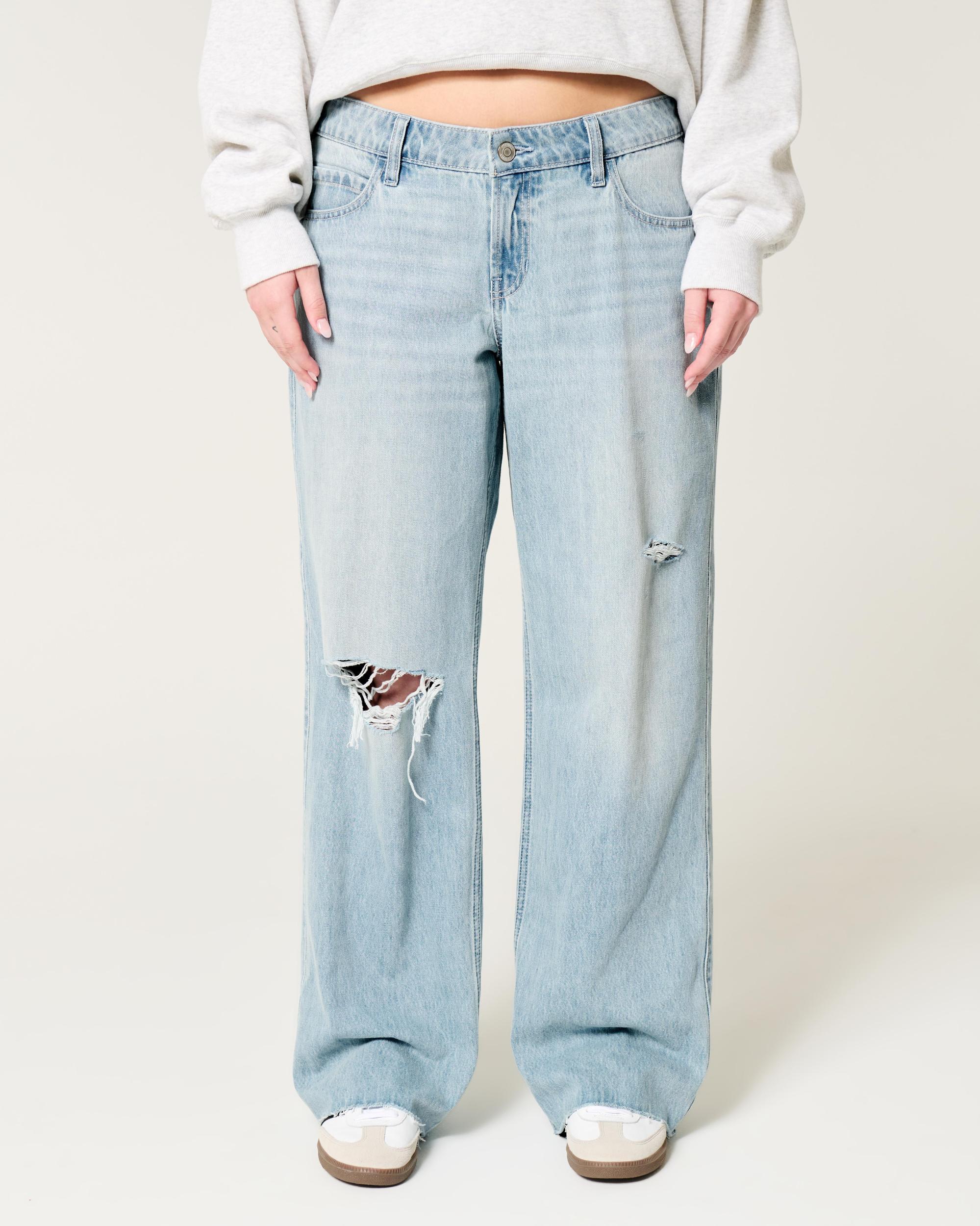 Low-Rise Medium Wash Cargo Baggy Jeans Product Image