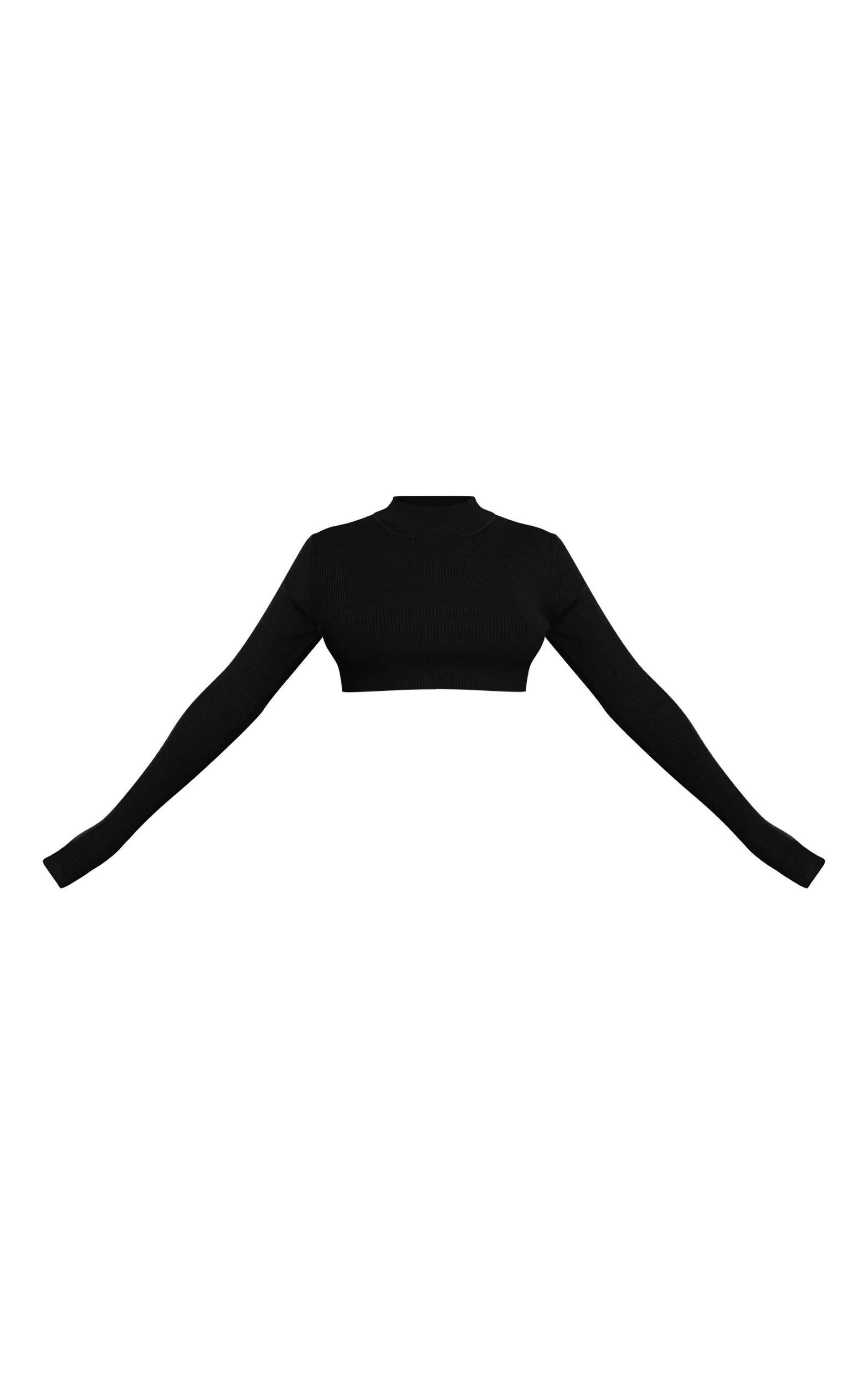 Black Knitted Cropped Crew Neck Sweater Product Image