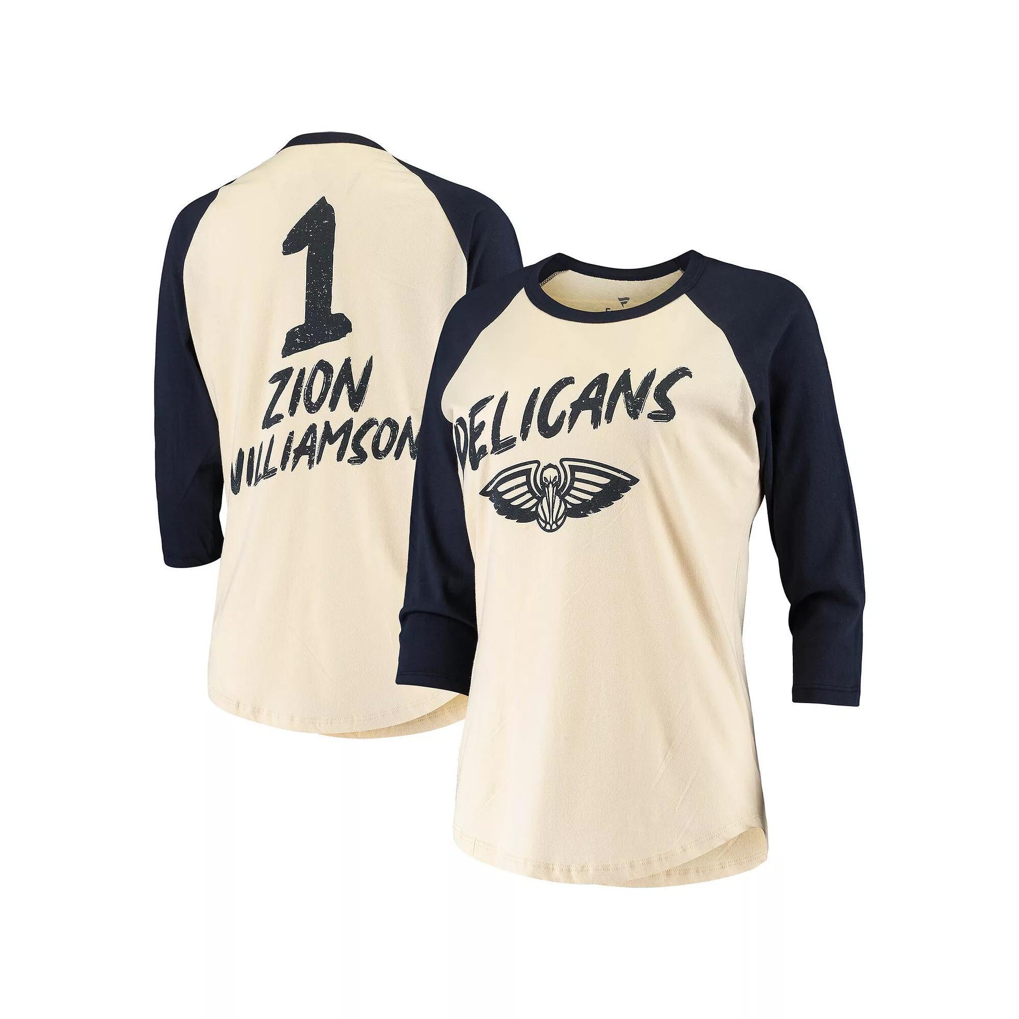 Women's Fanatics Branded Zion Williamson Cream New Orleans Pelicans Raglan 3/4-Sleeve T-Shirt, Size: Medium, Beige Product Image