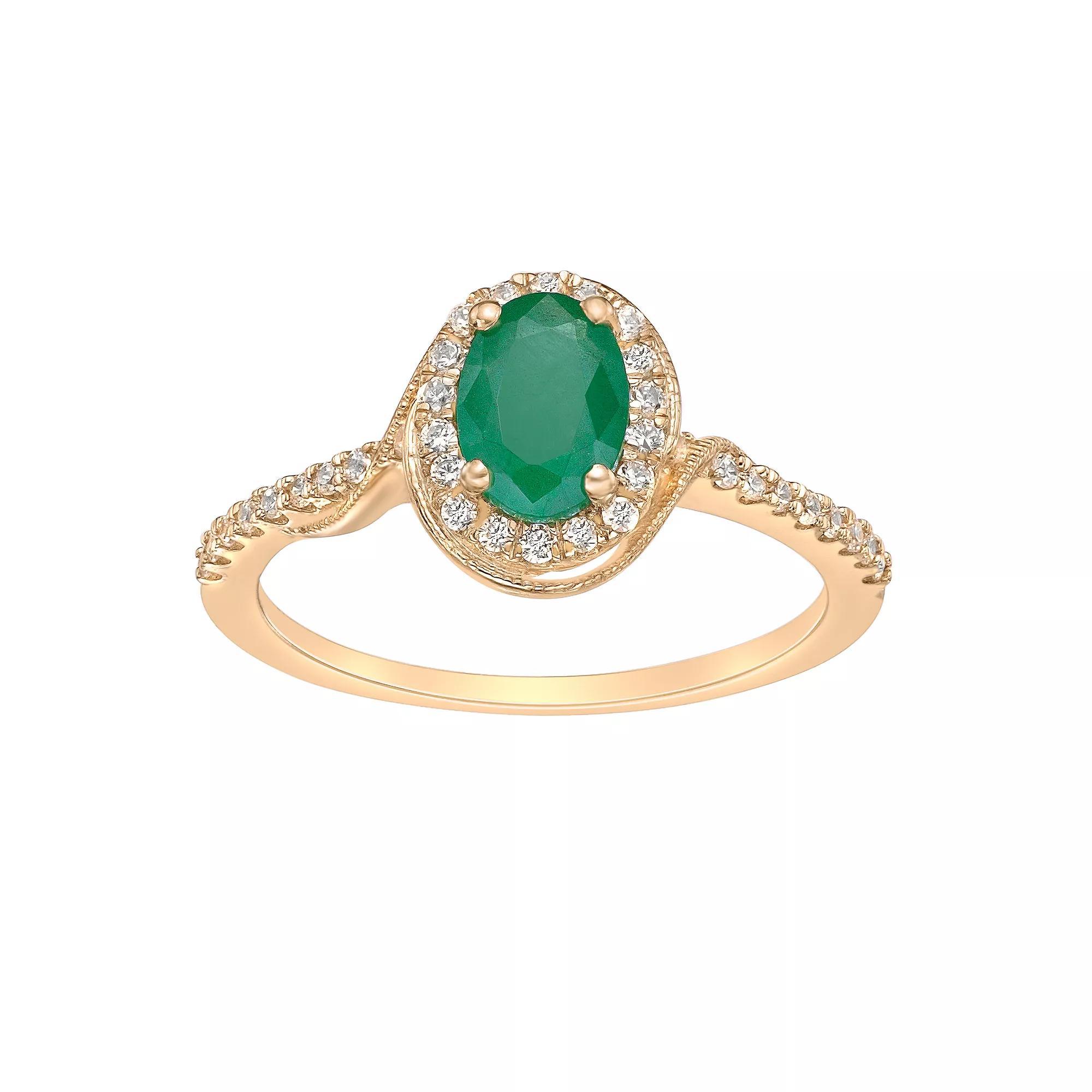 Gemminded 10k Gold Emerald & 1/4 Carat T.W. Diamond Halo Ring, Womens Product Image