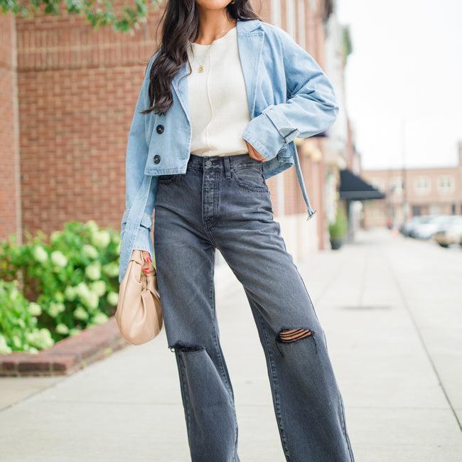 Invest In Me Denim Crop Trench Coat FINAL SALE Product Image